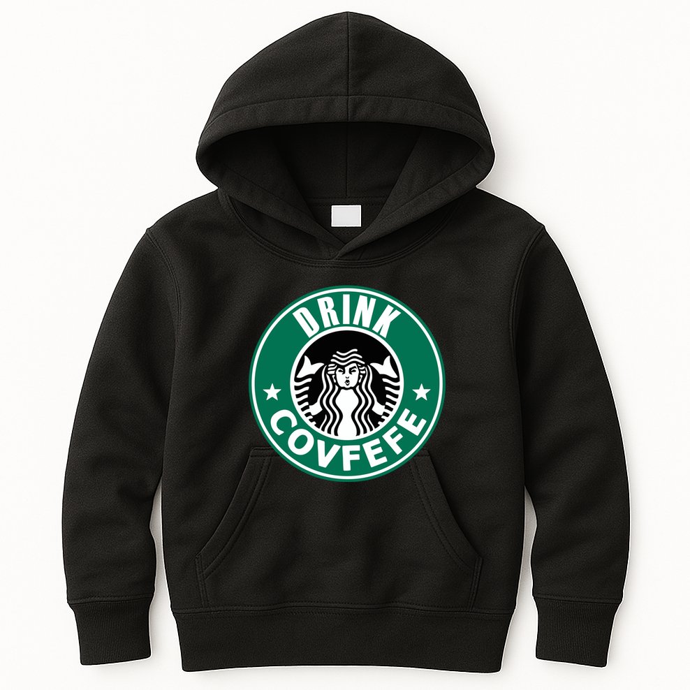 Drink Covfefe Funny Parody Logo Kids Hoodie
