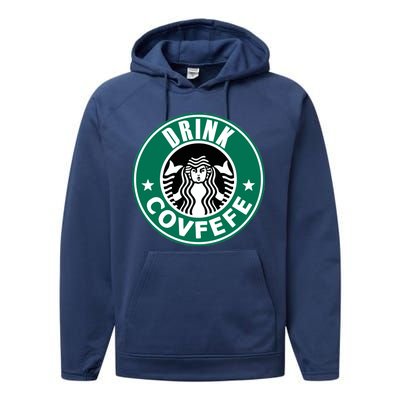 Drink Covfefe Funny Parody Logo Performance Fleece Hoodie