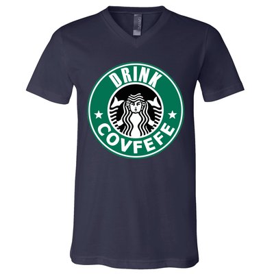 Drink Covfefe Funny Parody Logo V-Neck T-Shirt