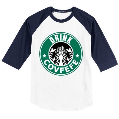 Drink Covfefe Funny Parody Logo Baseball Sleeve Shirt