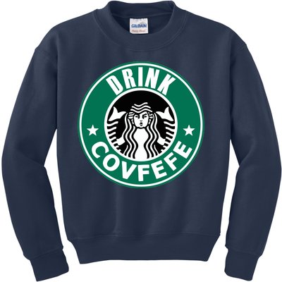 Drink Covfefe Funny Parody Logo Kids Sweatshirt