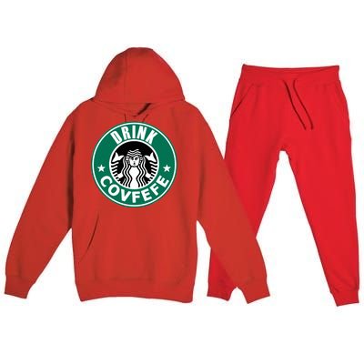 Drink Covfefe Funny Parody Logo Premium Hooded Sweatsuit Set