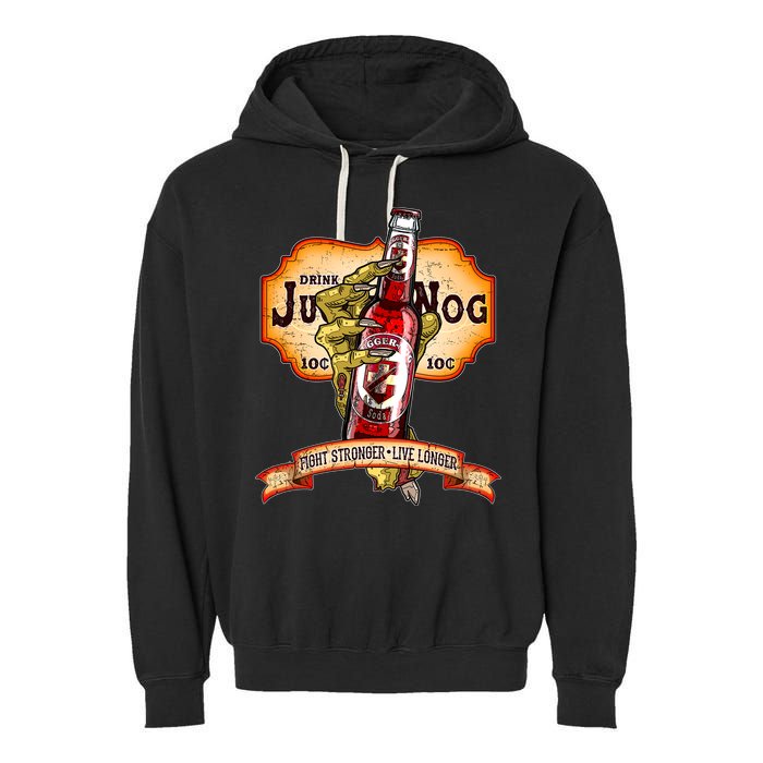 Drink JuggerNog Soda Zombies Garment-Dyed Fleece Hoodie