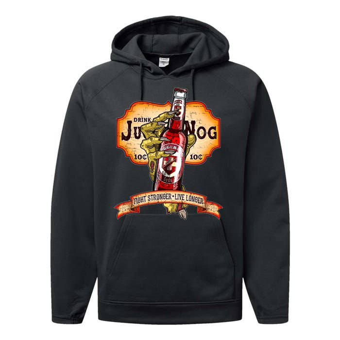 Drink JuggerNog Soda Zombies Performance Fleece Hoodie