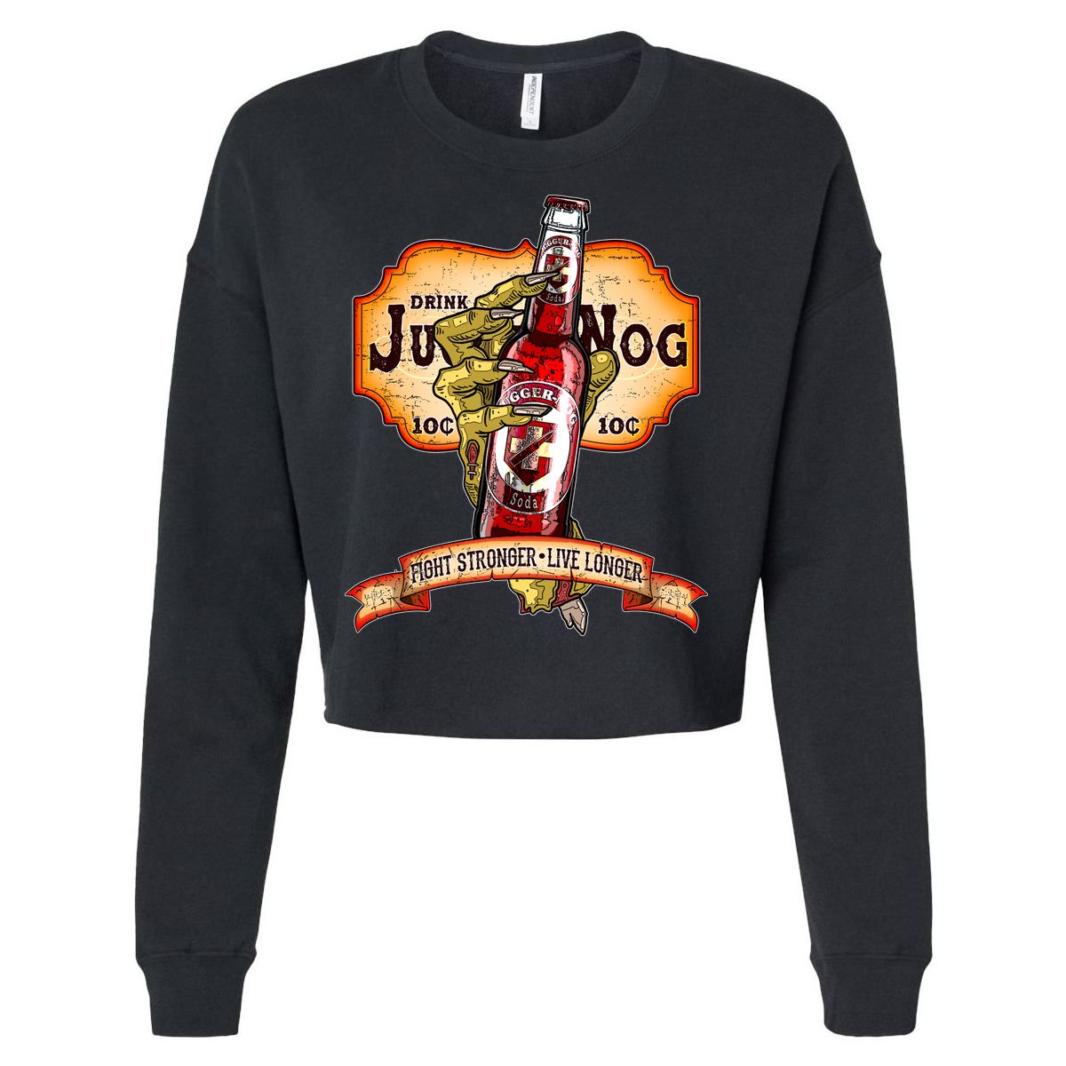 Drink JuggerNog Soda Zombies Cropped Pullover Crew