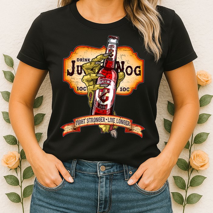 Drink JuggerNog Soda Zombies Womens T-Shirt