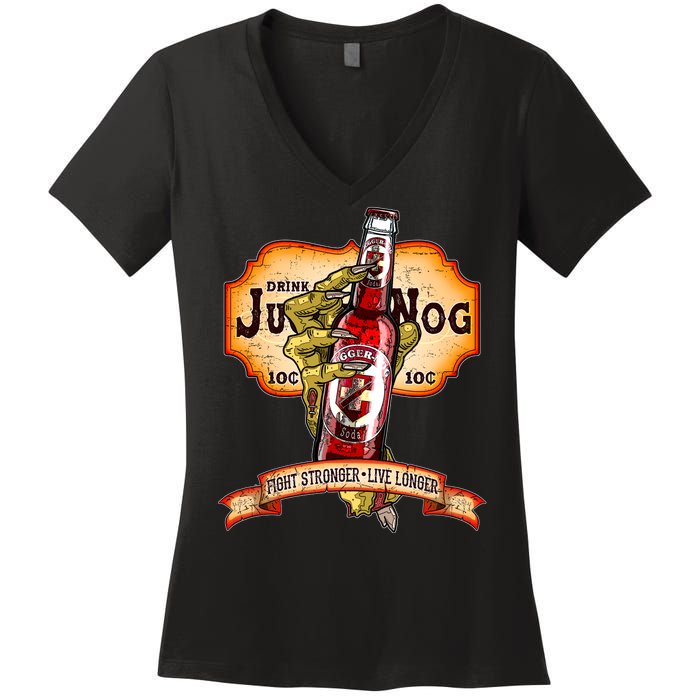 Drink JuggerNog Soda Zombies Women's V-Neck T-Shirt