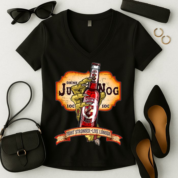 Drink JuggerNog Soda Zombies Women's V-Neck T-Shirt