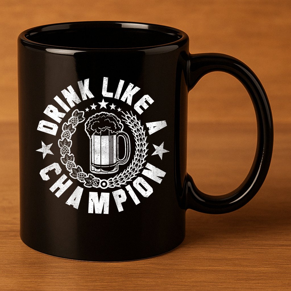 Drink Like a Champion Emblem 11oz C Handle Ceramic Mug