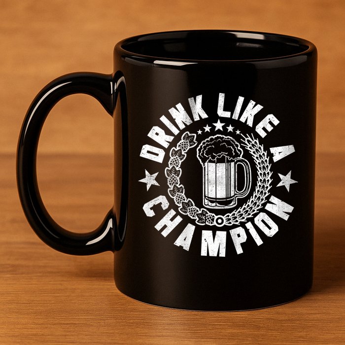 Drink Like a Champion Emblem 11oz C Handle Ceramic Mug