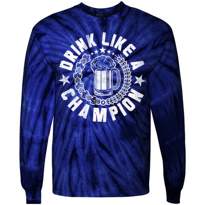 Drink Like a Champion Emblem Tie-Dye Long Sleeve Shirt