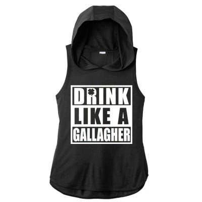 Drink Like A Gallagher Funny St. Patrick's Day Irish Clover Ladies PosiCharge Tri-Blend Wicking Draft Hoodie Tank