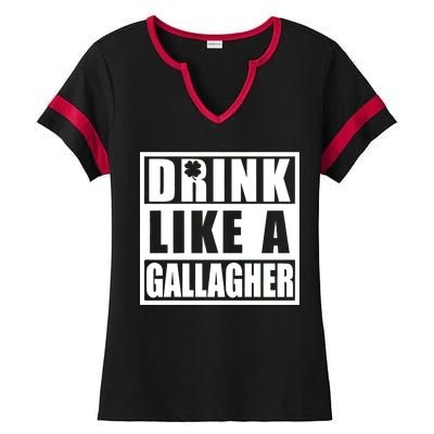 Drink Like A Gallagher Funny St. Patrick's Day Irish Clover Ladies Halftime Notch Neck Tee