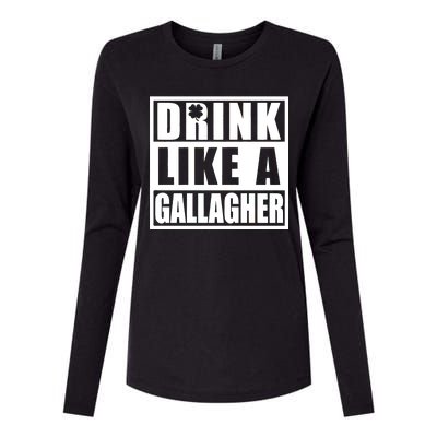 Drink Like A Gallagher Funny St. Patrick's Day Irish Clover Womens Cotton Relaxed Long Sleeve T-Shirt