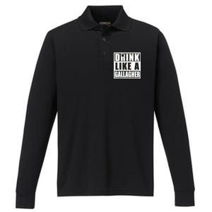 Drink Like A Gallagher Funny St. Patrick's Day Irish Clover Performance Long Sleeve Polo