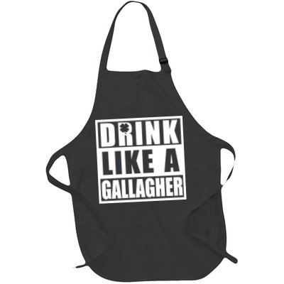 Drink Like A Gallagher Funny St. Patrick's Day Irish Clover Full-Length Apron With Pockets