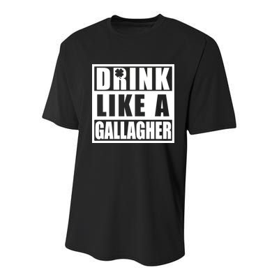 Drink Like A Gallagher Funny St. Patrick's Day Irish Clover Youth Performance Sprint T-Shirt