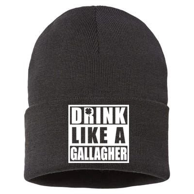 Drink Like A Gallagher Funny St. Patrick's Day Irish Clover Sustainable Knit Beanie