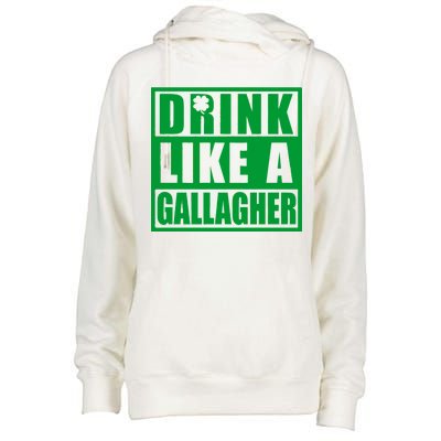 Drink Like A Gallagher Funny St. Patrick's Day Irish Clover Womens Funnel Neck Pullover Hood