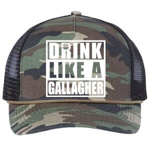 Drink Like A Gallagher Funny St. Patrick's Day Irish Clover Retro Rope Trucker Hat Cap