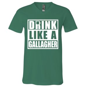 Drink Like A Gallagher Funny St. Patrick's Day Irish Clover V-Neck T-Shirt