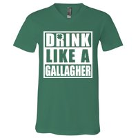 Drink Like A Gallagher Funny St. Patrick's Day Irish Clover V-Neck T-Shirt