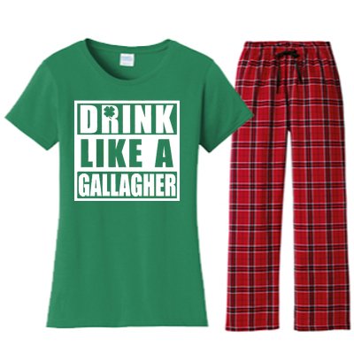 Drink Like A Gallagher Funny St. Patrick's Day Irish Clover Women's Flannel Pajama Set