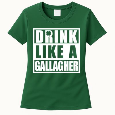 Drink Like A Gallagher Funny St. Patrick's Day Irish Clover Womens T-Shirt