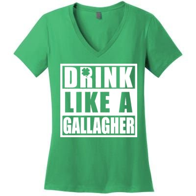 Drink Like A Gallagher Funny St. Patrick's Day Irish Clover Women's V-Neck T-Shirt