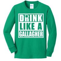 Drink Like A Gallagher Funny St. Patrick's Day Irish Clover Kids Long Sleeve Shirt