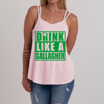 Drink Like A Gallagher Funny St. Patrick's Day Irish Clover Women's Strappy Tank