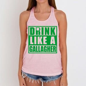 Drink Like A Gallagher Funny St. Patrick's Day Irish Clover Women's Knotted Racerback Tank