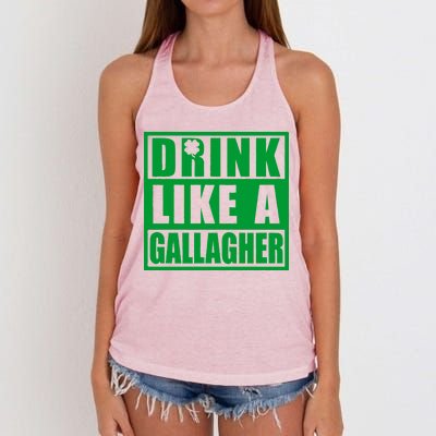 Drink Like A Gallagher Funny St. Patrick's Day Irish Clover Women's Knotted Racerback Tank