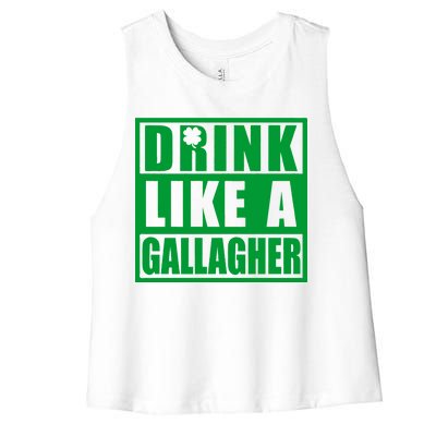 Drink Like A Gallagher Funny St. Patrick's Day Irish Clover Women's Racerback Cropped Tank