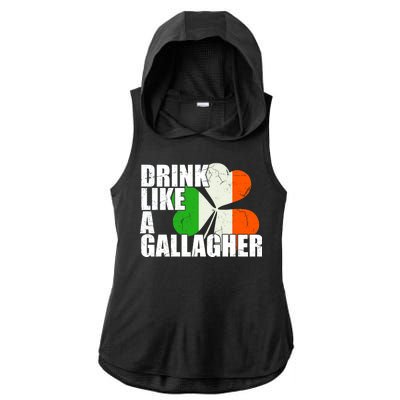 Drink Like A Gallagher Irish Clover Ladies PosiCharge Tri-Blend Wicking Draft Hoodie Tank