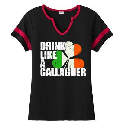 Drink Like A Gallagher Irish Clover Ladies Halftime Notch Neck Tee