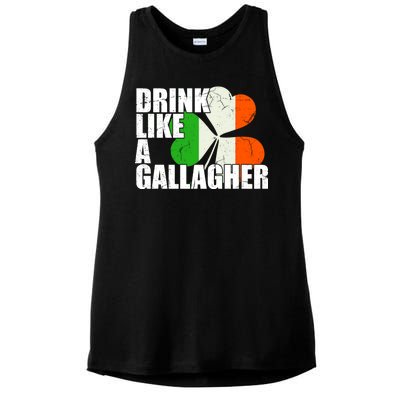 Drink Like A Gallagher Irish Clover Ladies PosiCharge Tri-Blend Wicking Tank