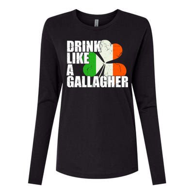 Drink Like A Gallagher Irish Clover Womens Cotton Relaxed Long Sleeve T-Shirt