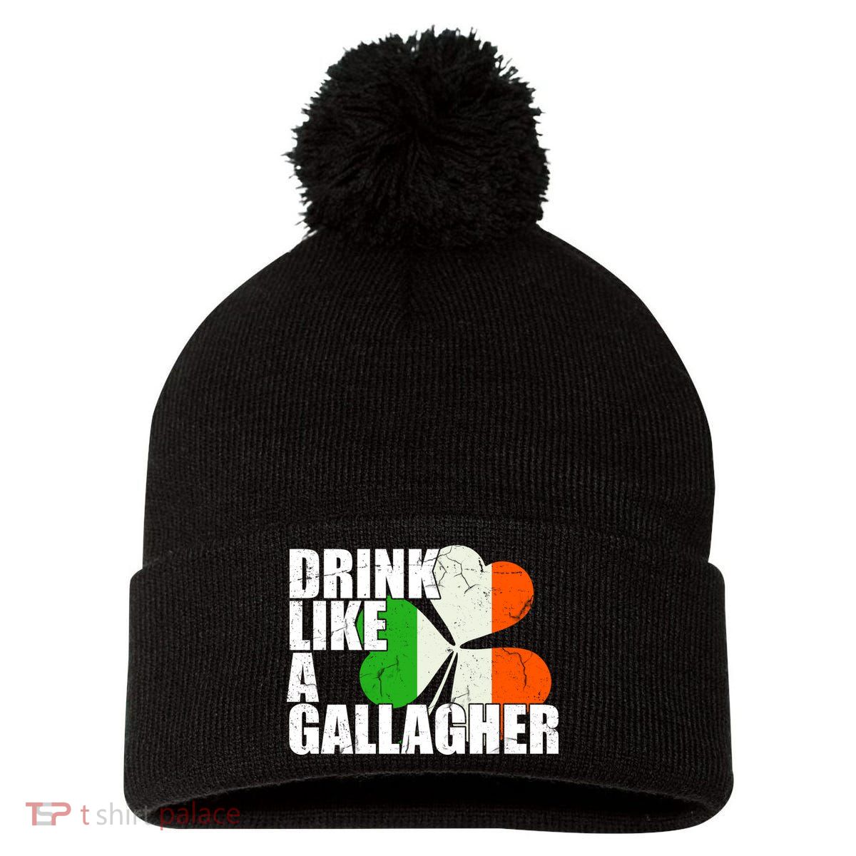 Drink Like A Gallagher Irish Clover Pom Pom 12in Knit Beanie