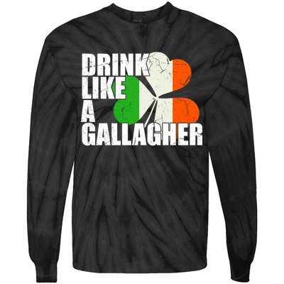 Drink Like A Gallagher Irish Clover Tie-Dye Long Sleeve Shirt