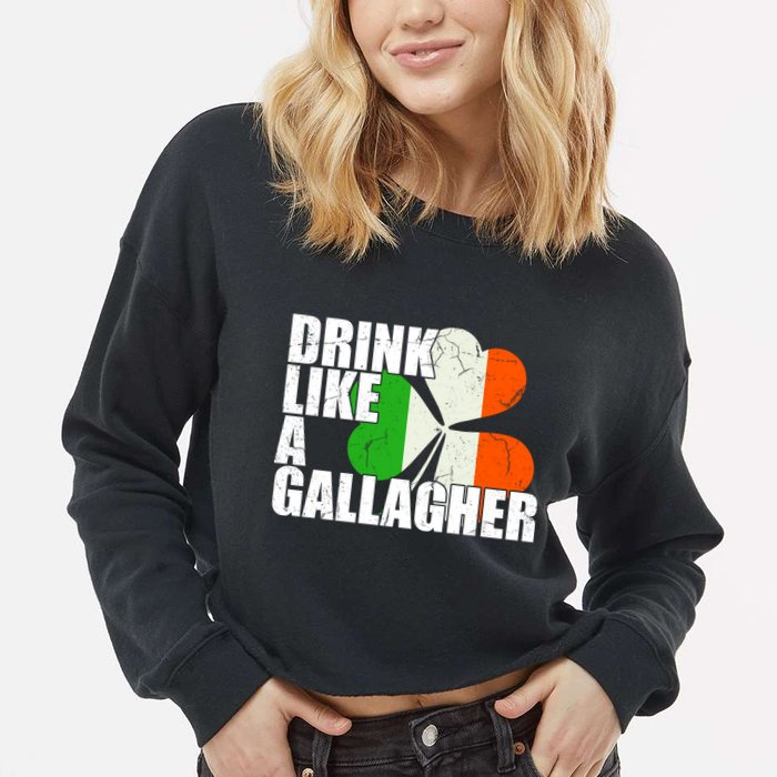 Drink Like A Gallagher Irish Clover Cropped Pullover Crew