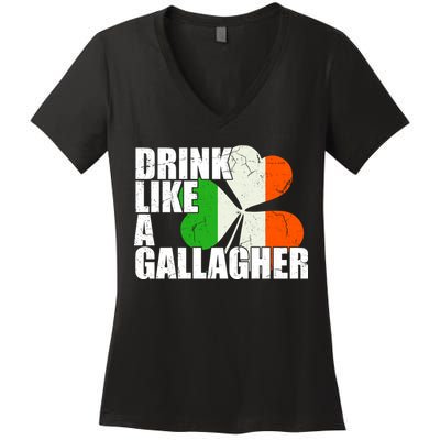 Drink Like A Gallagher Irish Clover Women's V-Neck T-Shirt