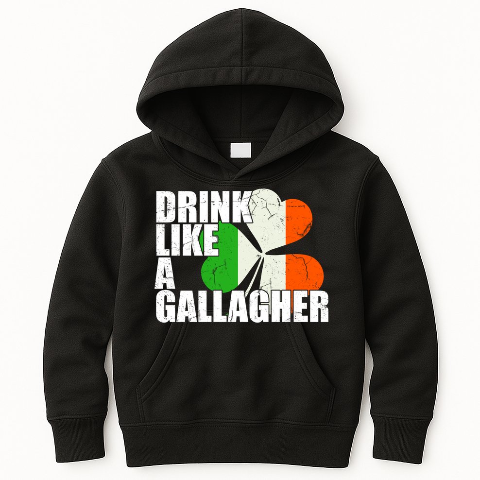 Drink Like A Gallagher Irish Clover Kids Hoodie