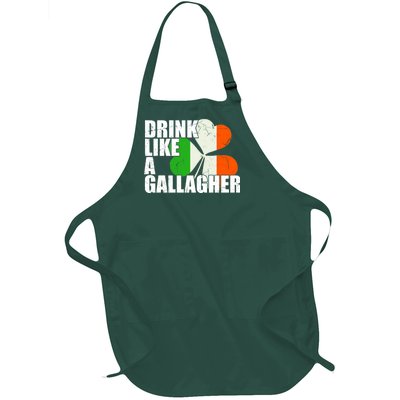 Drink Like A Gallagher Irish Clover Full-Length Apron With Pockets