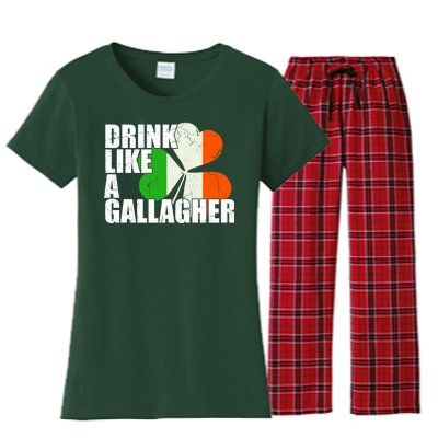 Drink Like A Gallagher Irish Clover Women's Flannel Pajama Set