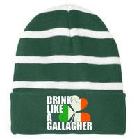 Drink Like A Gallagher Irish Clover Striped Beanie with Solid Band