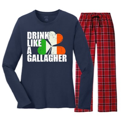 Drink Like A Gallagher Irish Clover Women's Long Sleeve Flannel Pajama Set 