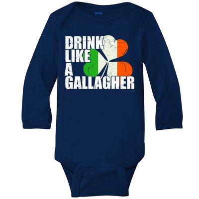 Drink Like A Gallagher Irish Clover Baby Long Sleeve Bodysuit