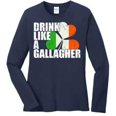 Drink Like A Gallagher Irish Clover Ladies Long Sleeve Shirt