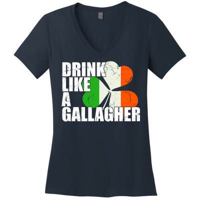 Drink Like A Gallagher Irish Clover Women's V-Neck T-Shirt